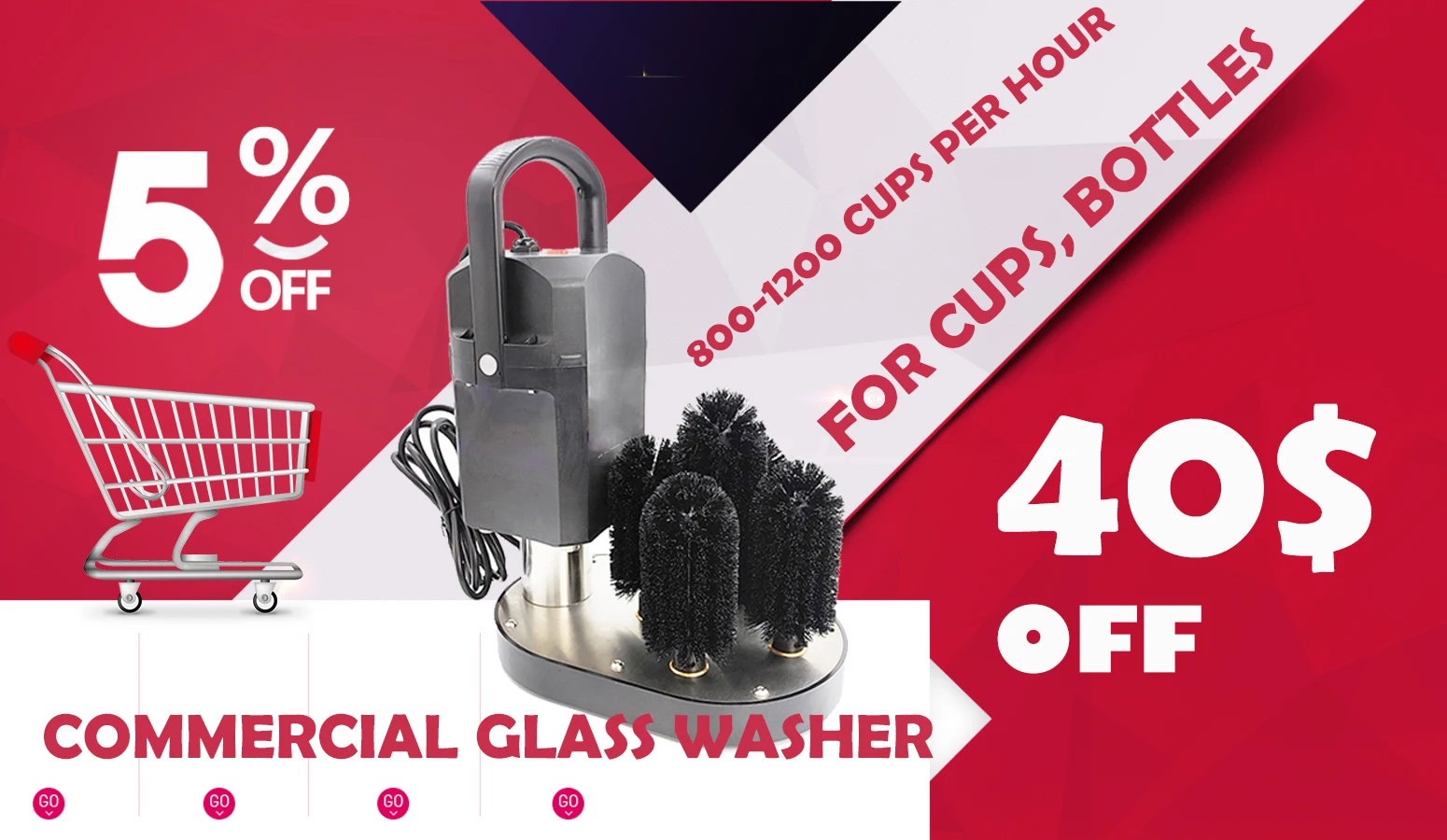 March Expo Discount Kitchen Tabletop Bottle Washer 250W Automatic Cleaner Cup Washing Electric Machine Brush Bar Glass Washer