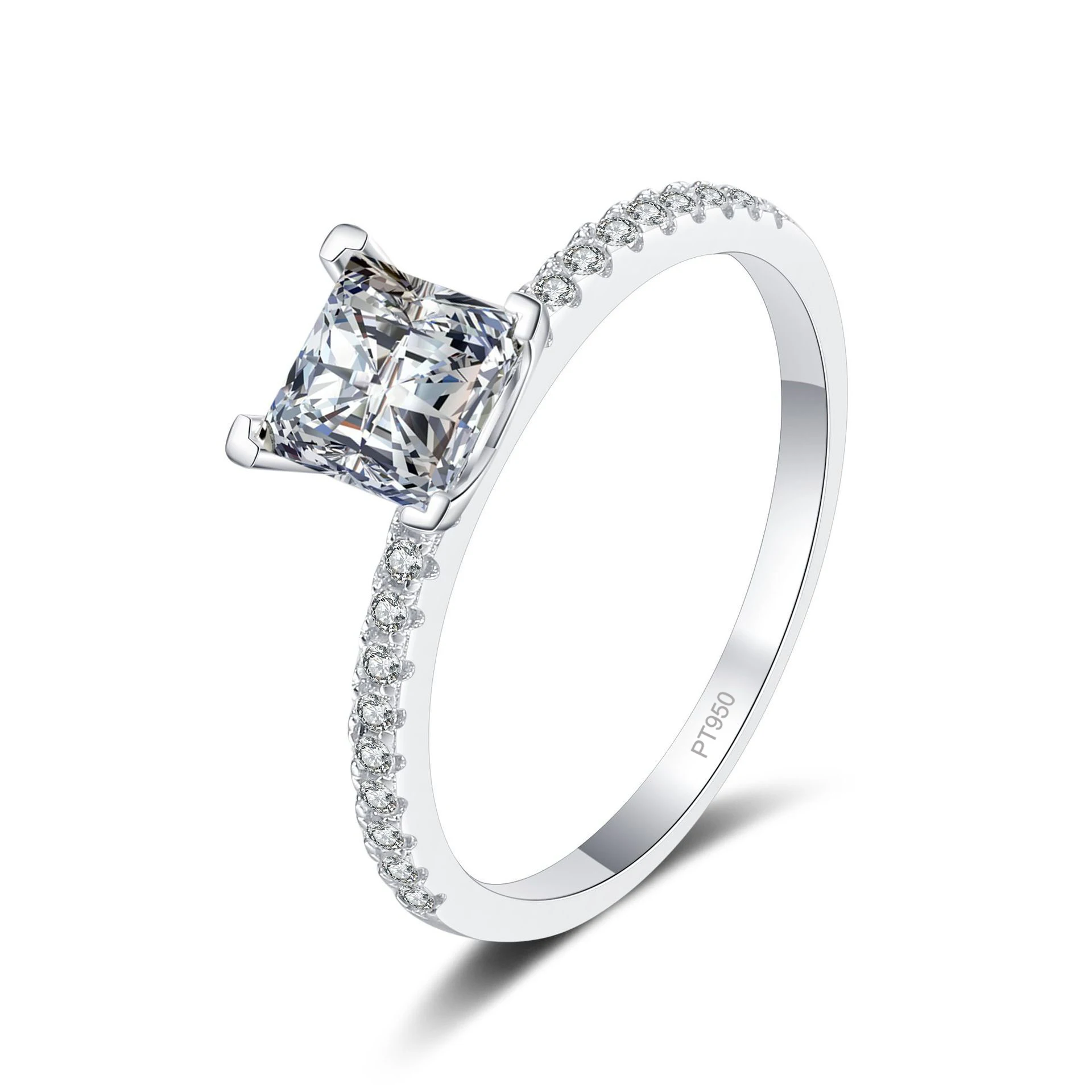 LioraGem Women's Micro-Set 1-2 Carat Moissanite Band Ring, Princess-Cut Moissanite Ring Platinum PT950 Stamp Girlfriend Gift