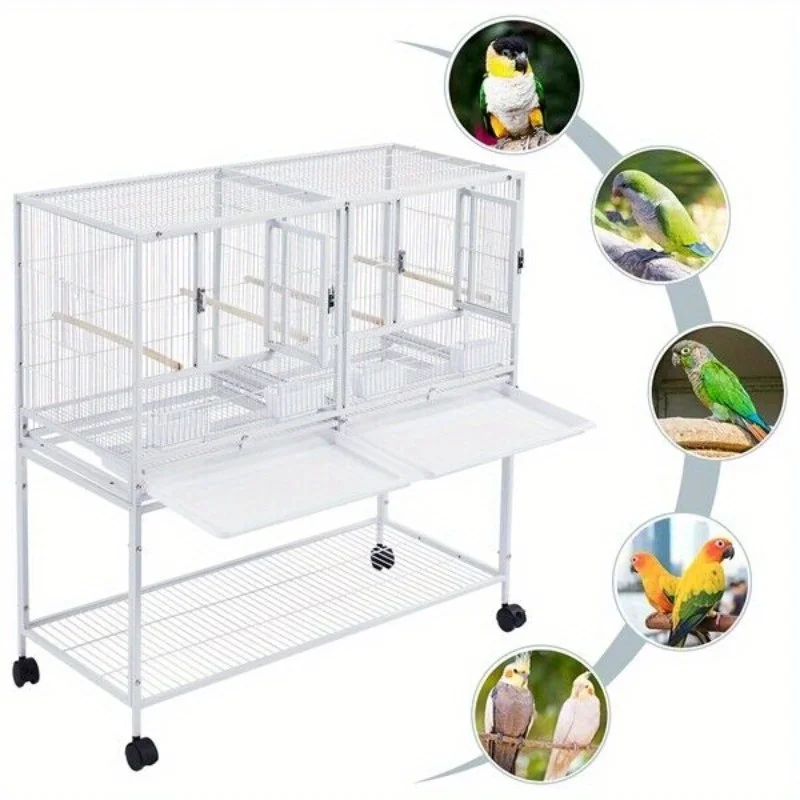 41.5’’ Stackable Wide Bird Cage Divided Breeder Cage for Small Birds Lovebirds