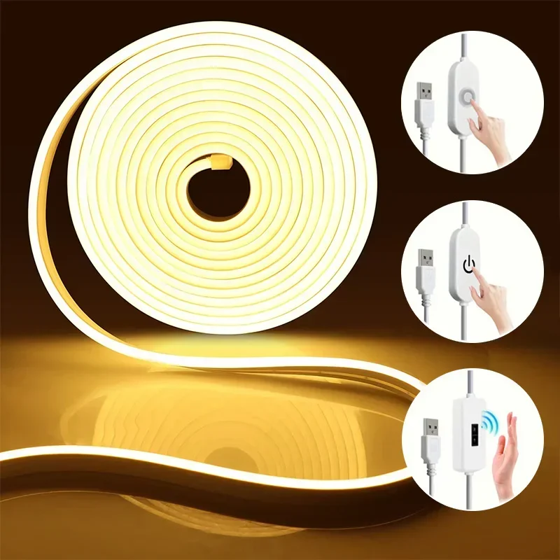 LED Neon Strip Lights USB Touch/Gesture Control Dimmable Lights Lamp Tape Flexible Cabinet Lighting for Home Decor TV Backlights