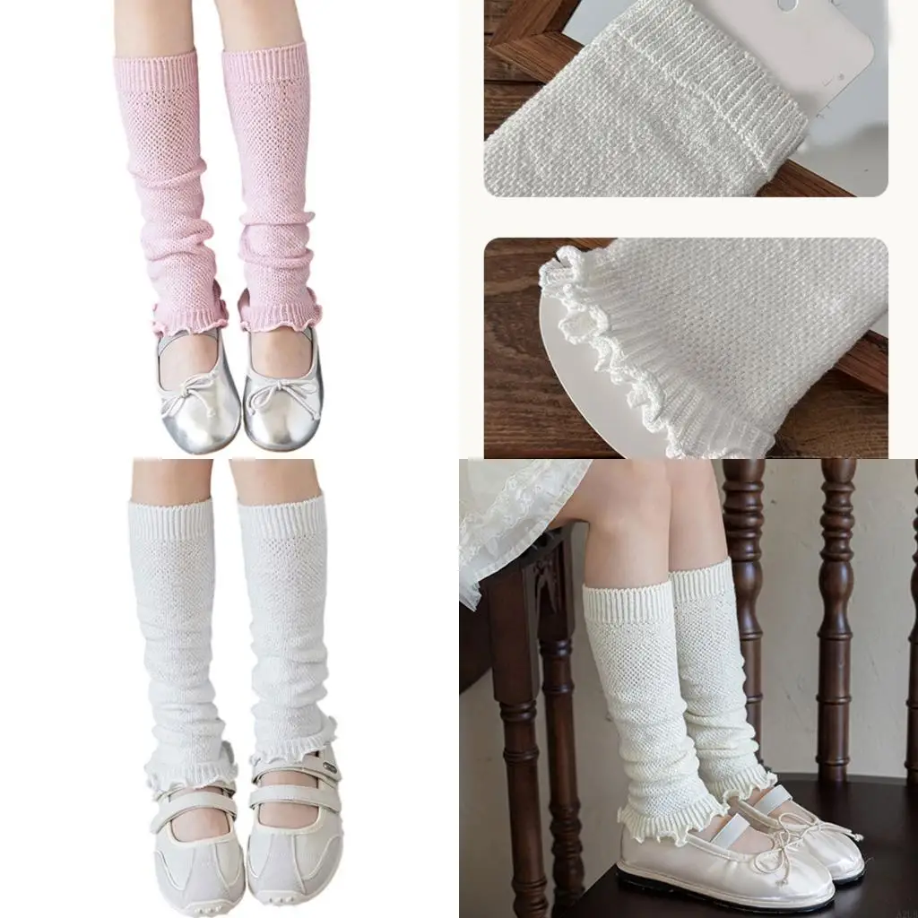 2 Piece Girls Leg Warmer Comfortable Cotton Blend Fabric Decorative Lace Trim Leg Sleeves for Fall & Winter A2UB