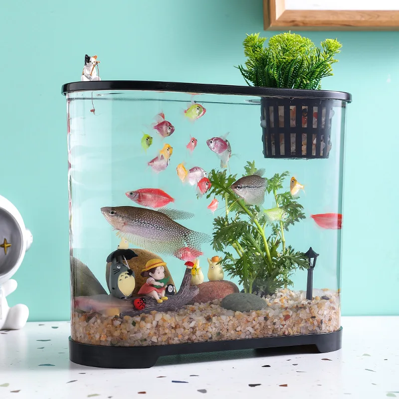 new product acrylic small fish tank accessories smart mini table fish bowl plastic tank with plant