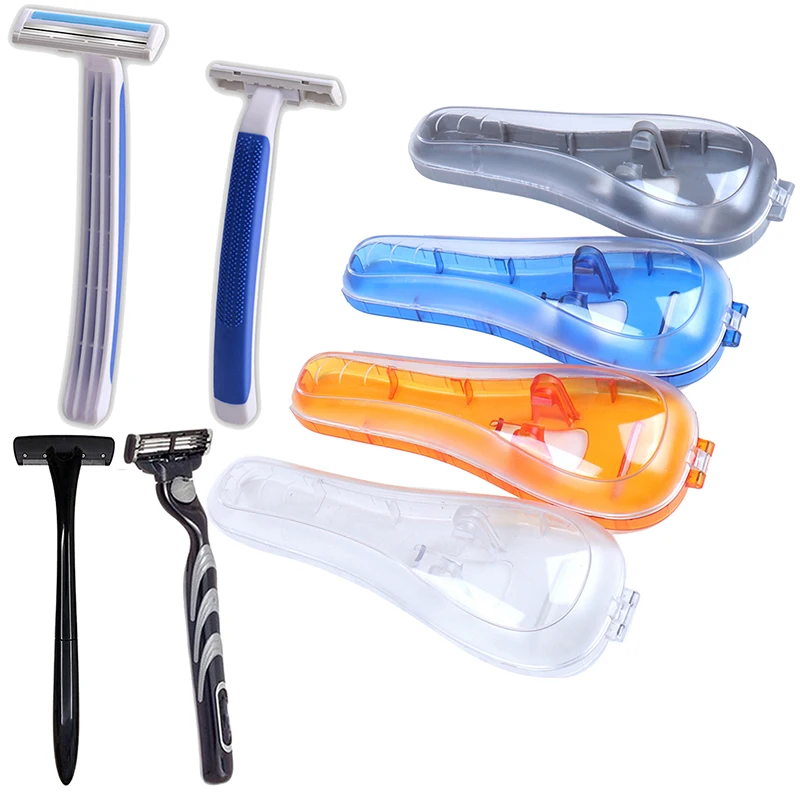 1PCS Portable Men's Razor Blades Holder Box Travel Shaver Holder Storage Box Case Blue Plastic Shaving Machine Container