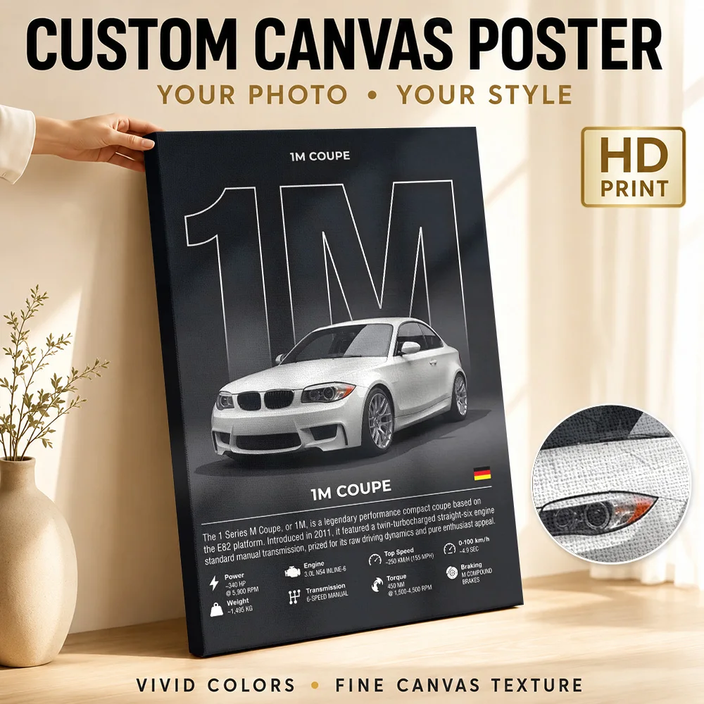 German 1M Performance Coupe Canvas Print Customized Photo Detailed Infographic Wall Art For Car Club Lounge Housewarming Gift