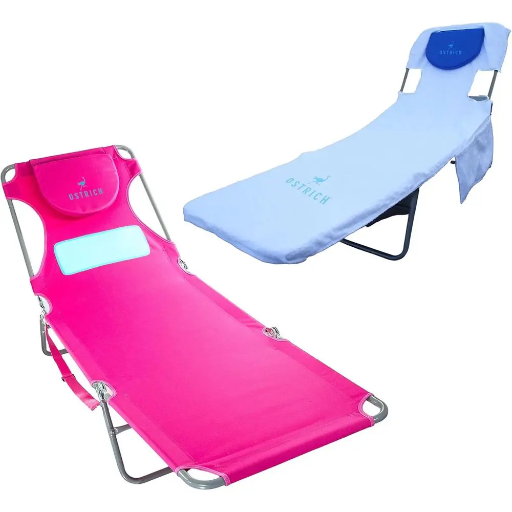 

Pink Adjustable Beach Pool Lounger with Custom-Fitted Towel Bundle