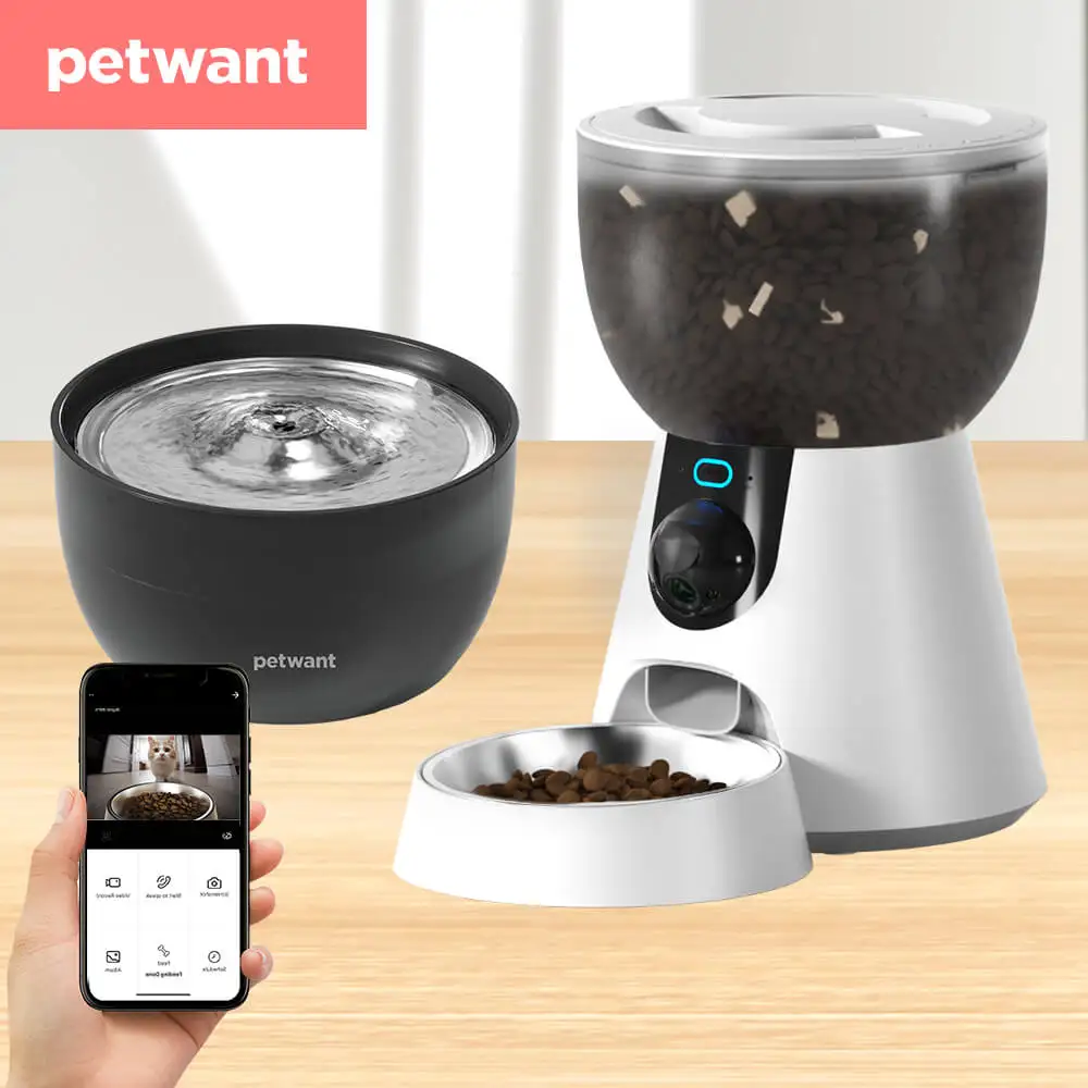 

Petwant Feeding and Water for Cats Automatic Cat Feeder 4L Camera 1080P HD Video Night Vision 5G WiFi and 3L Water Fountain Cat