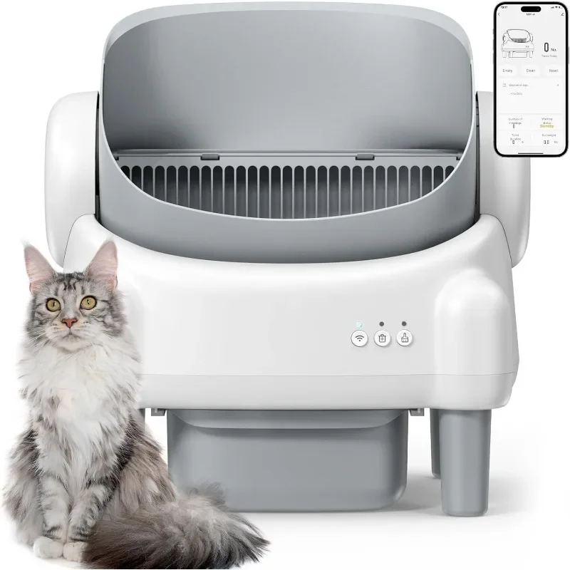 Self Cleaning Cat Litter Box Automatic Smart for Multiple Cats with APP Control Safety Sensor Open-Top Design Litter Tray New