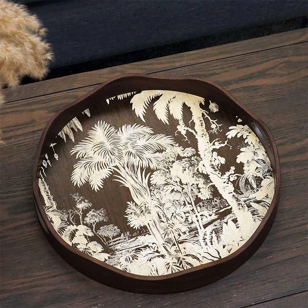 Nordic Curry Color Imitation Wood Round Storage Tray Home Decoration Desktop Ornaments Luxury Soft Storage Tray Tea Tray