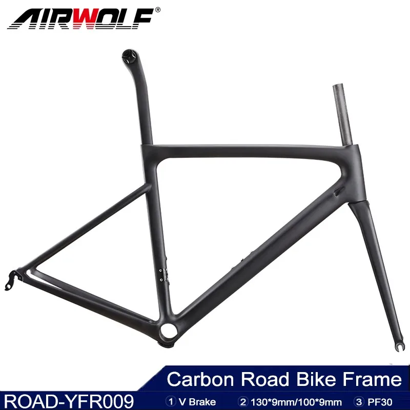 

Airwolf T1100 Carbon Road Frame PF30 Road Bike Frame 130*9mm Quick Release V Brake Bicycle Frame Max Tire Size 700*23c