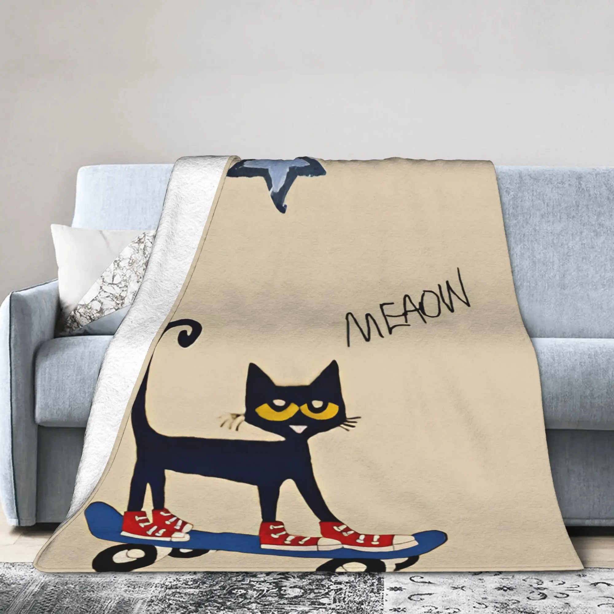 Pete the Cat  Skateboarding Blankets  Flannel Funny Breathable Throw Blankets for Bedspread Summer,