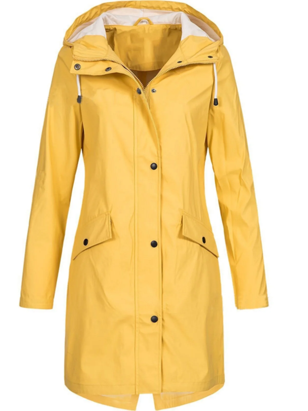 

Mid-Length Hooded Trench Coat Long Sve Outdoor Climbing Suit Windbreaker Jaet Street Sle Zipper Closure Loose Fit