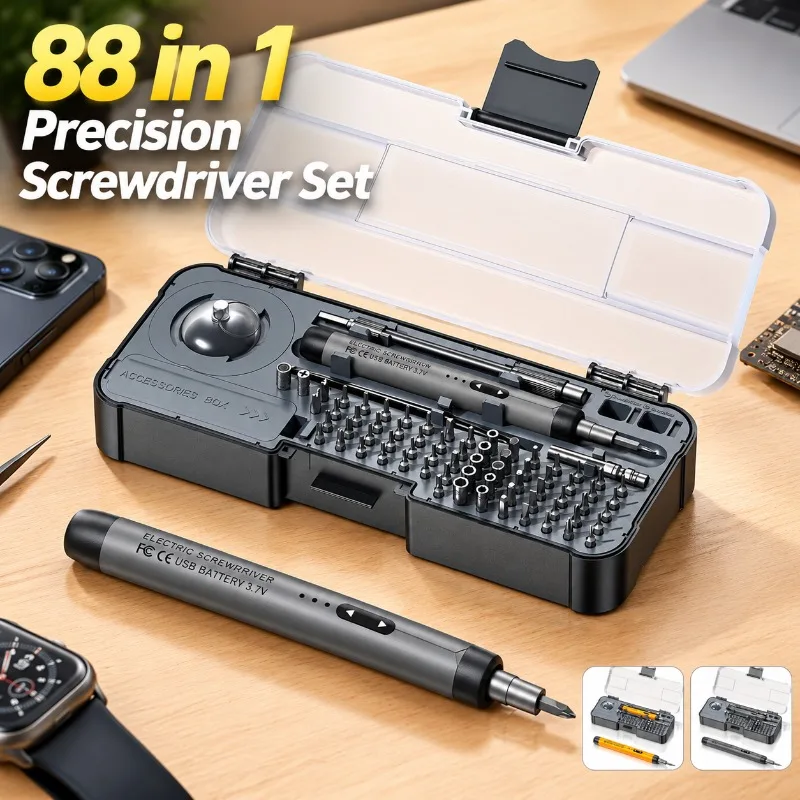 88Pcs Precision Mini Electric Silent Screwdriver Kit Portable Household Repair Set for Mobile Phone Mainboard Watch Maintenance
