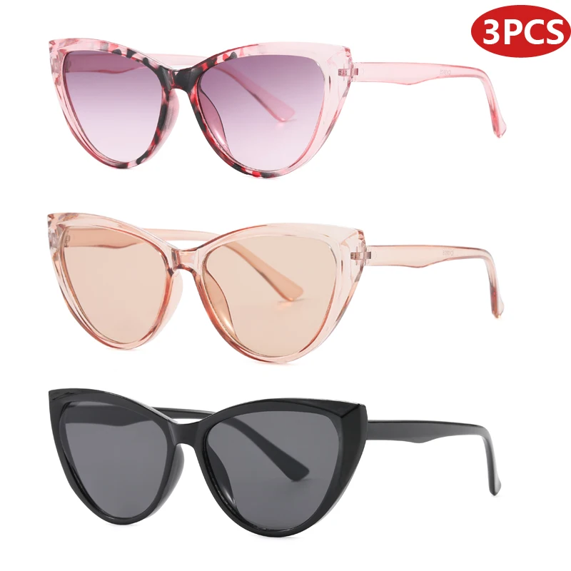 المشي لمسافات طويلة التخييم 3 قطعة INS موضة إطار كبير عين القط مكافحة نظارات خفيفة النساء الرجال ظلال المتضخم العلامة التجارية النظارات الإناث للجنسين