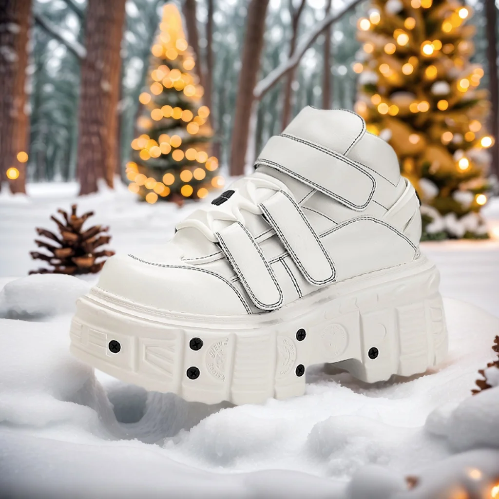 

Gothic Ankle Rock Boots 2025 New Punk Style Women Shoes Lace-up White Platform Shoes Woman Metal Decor Woman Sneakers