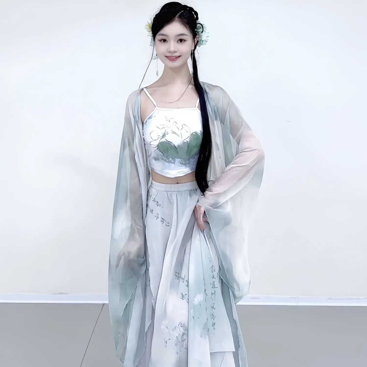 

Classical Dance Ancient Style Jazz Dance Costume Ink Wash Gradient Gauze Dress Large Swing Skirt Chinese Dance Practice Outfit