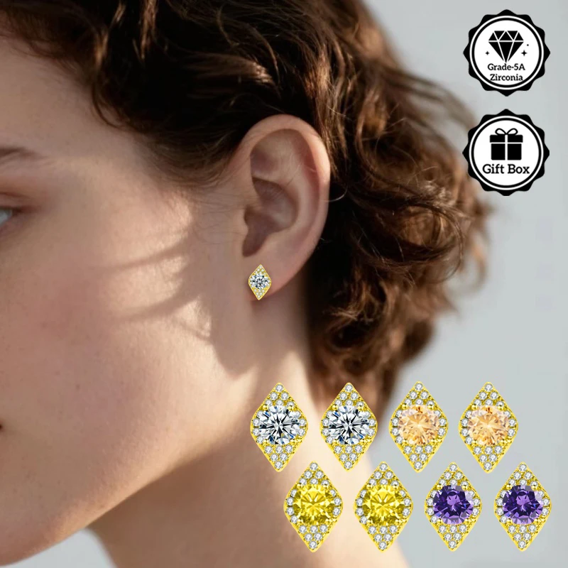 

Ювелирные изделия LAMVOICE для женщин/серьги-гвоздики с 1-каратным цирконием, гипоаллергенные серьги, рождественский подарок, ювелирные изделия высокого качества