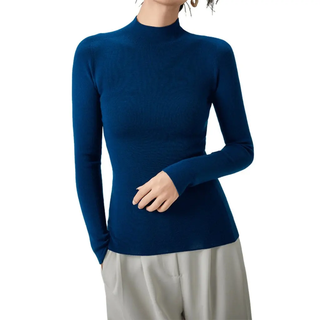 

ENN Worsted First-Line Machine Washable Pure Wool Knitted Semi-Turtleneck Pullover Sweater Thin Inner Base Shirt for Women