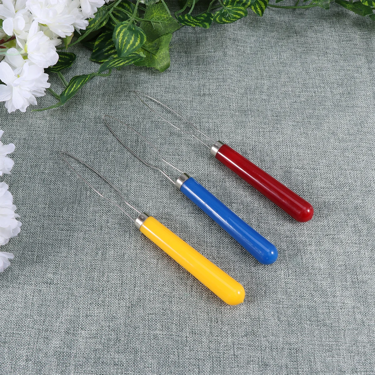 

3Pcs Helper Stainless Steel Wooden Handle Easy One Hand Button Fastener Assist Device Red Yellow Blue