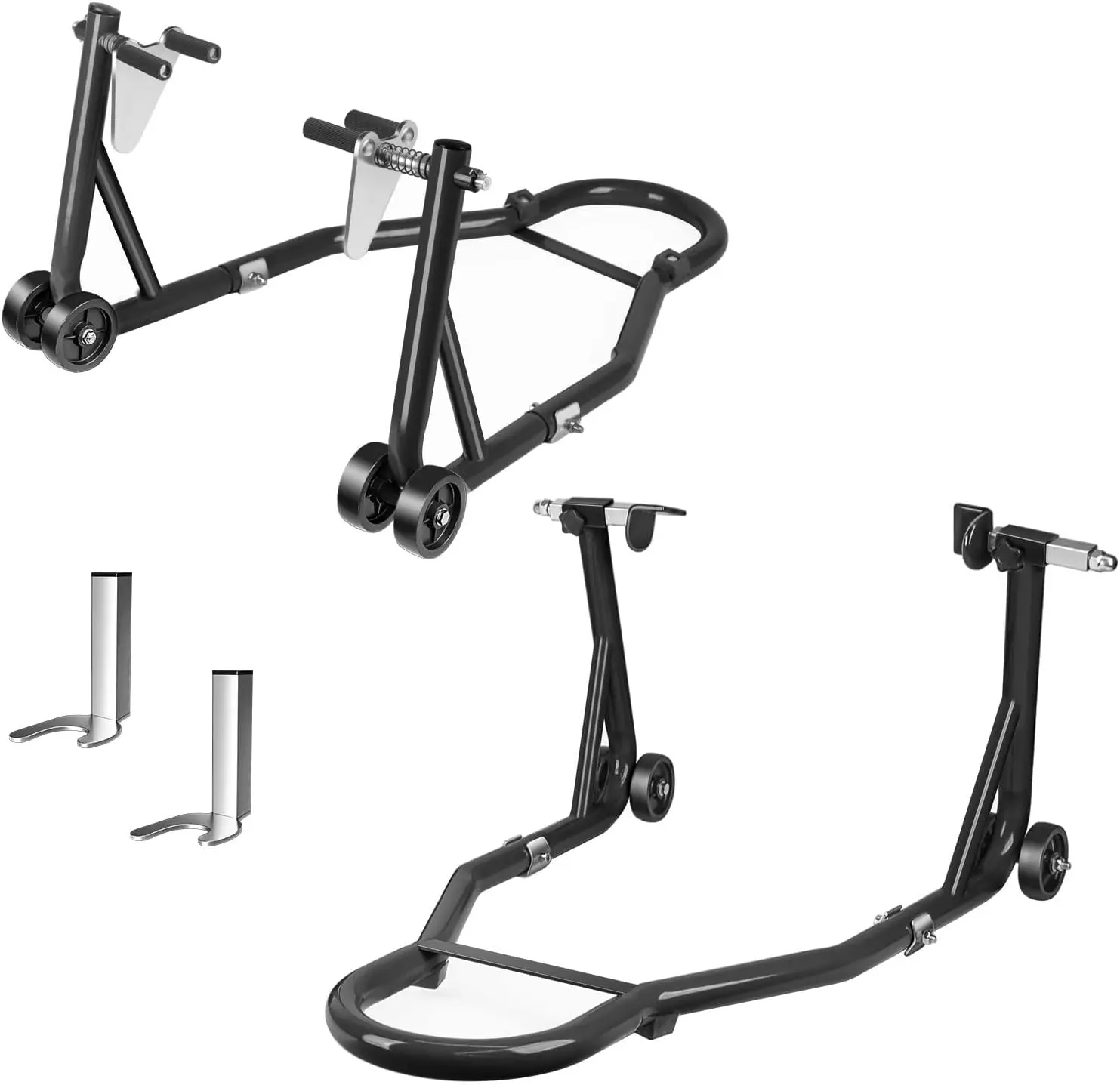 

Motorcycle Stand Front and Rear Combo 992 LBS Capacity Motorcycle Stands Universal Wheel Lift Stand with U+L Adjustable Swingarm
