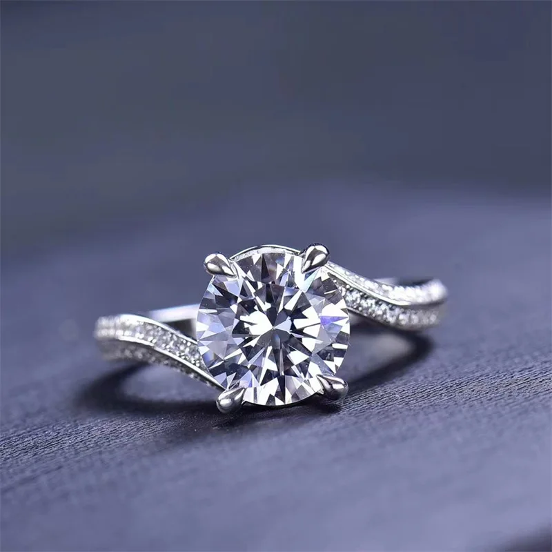 

Кольцо с четырьмя крапанами и изогнутой текстурой из чистого кристалла для женщин, 3 карата, муассанит, платина PT950, безупречная текстура камня, изящное.