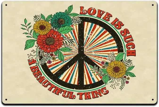 Love Is Such A Beautiful Thing  Tin Metal Sign Décor Stones Flower Psychedelic Mushroom Hippie Green Rainbow Rock Gypsy Peace Sk