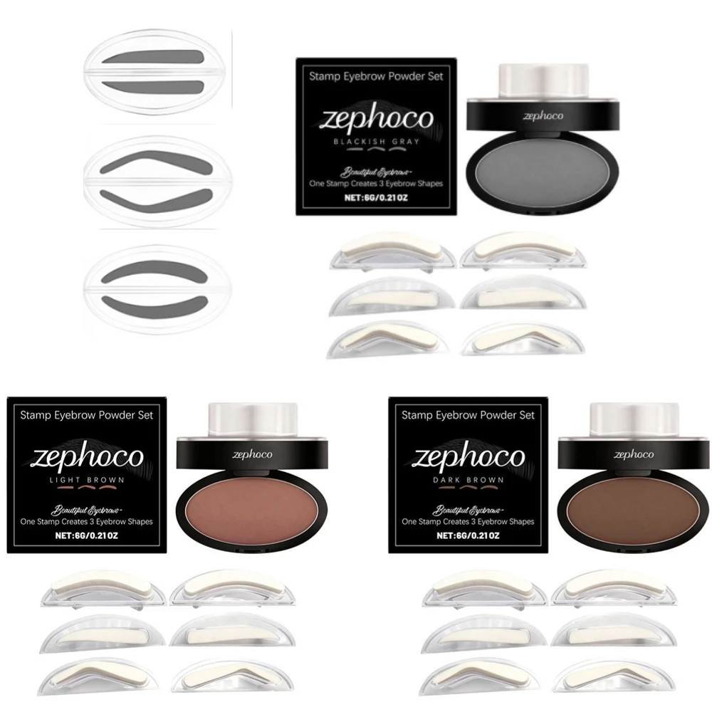 Zephoco Eyebrow Powder Stamp Stencil Kit Professional Makeup Tool Natural Stereo Eye Brow Stamp Lift Eyebrow Enhancer Stencil