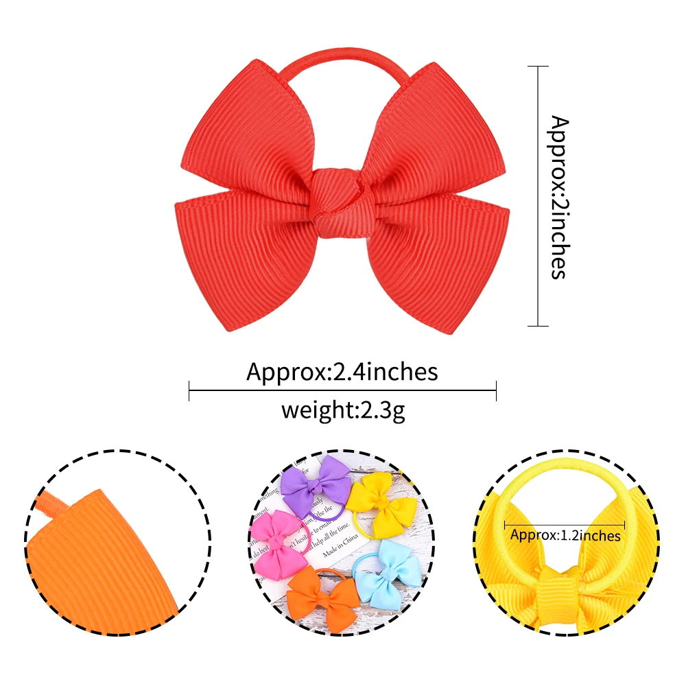 2Pcs/lot Candy Color Small Ribbon Bows with Elastic Hair Bands for Kids Girls Ponytail Bowknot Hair Ropes Ties Hair Accessories