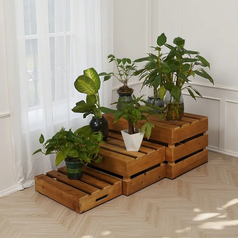 

Nordic style horticulture plant storage rack Solid wood ladder flower rack Multi-layer shelf Balcony Garden green plant display