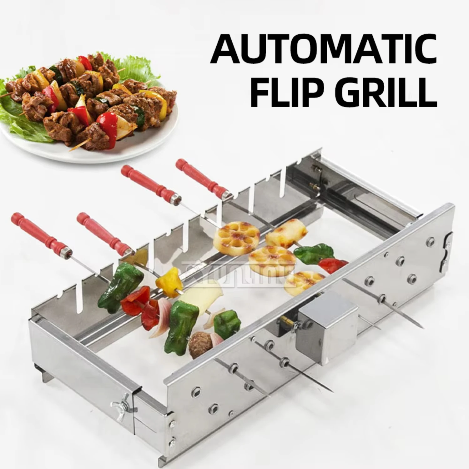 Przenośny grill ze stali nierdzewnej automatyczny odwracający grill 45 cm 15 otworów grill obrotowy maszyna Asador Giratorio Barbacoa