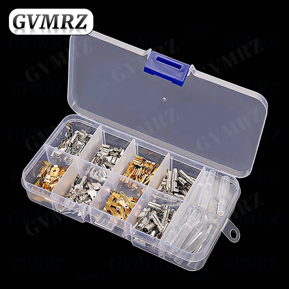 150PCS Cold Press Terminal Kit box 6.3mm 4.8mm 2.8mm  Connectors & 4MM Male Fmale Terminals Silver Gold