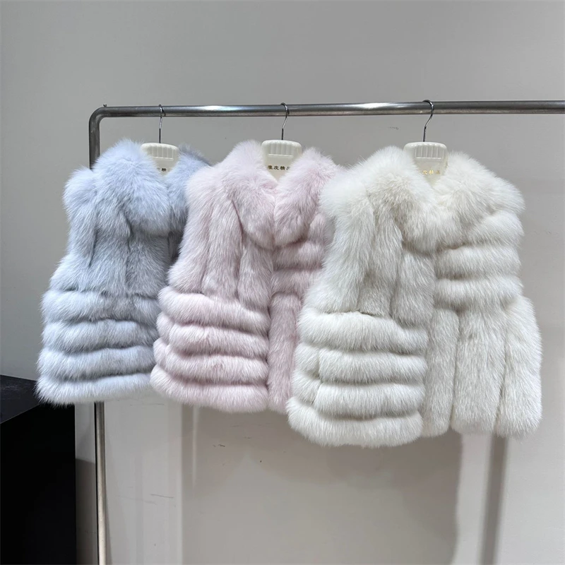 

Зима 202, женский короткий жилет из лисьего меха Y2K, высококачественная модная роскошная повседневная куртка с воротником-стойкой, короткое пальто из цельной кожи