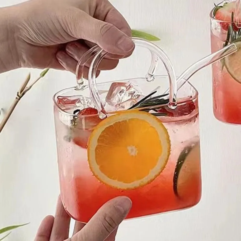 Transparency Handbag Glass Cup Funny With Straw Purse Drinking Glass Decorative Vases Glass Handbag Drinkware Set