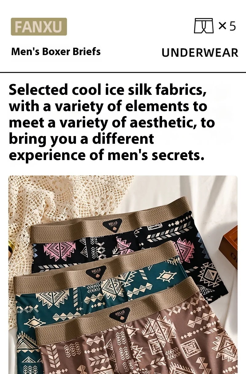 1 stücke männer Unterwäsche Eis Seide Boxer Shorts Plus Größe 6XL Unterhosen Atmungsaktiv Sexy Dünne Höschen Drucken Dessous Großhandel 5803 – Detail 2
