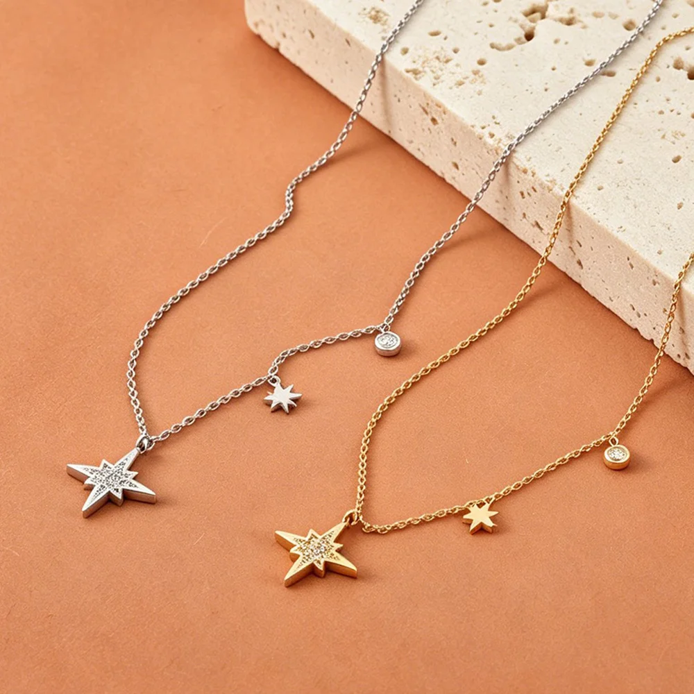 JeeMango Elegant Rhinestone Star Pendant Neckalce For Women 