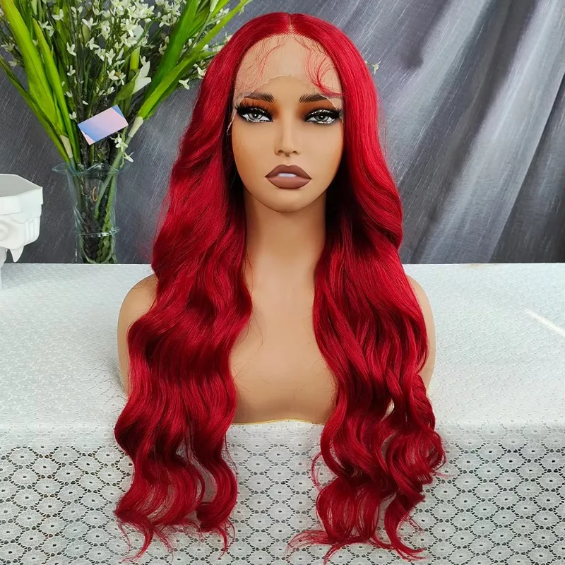

Long Red Lace Front Synthetic Loose Wave 26 Inch Pre-plucked Hairline With Baby Hair Glueless Transparent HD Lace Front Wigs
