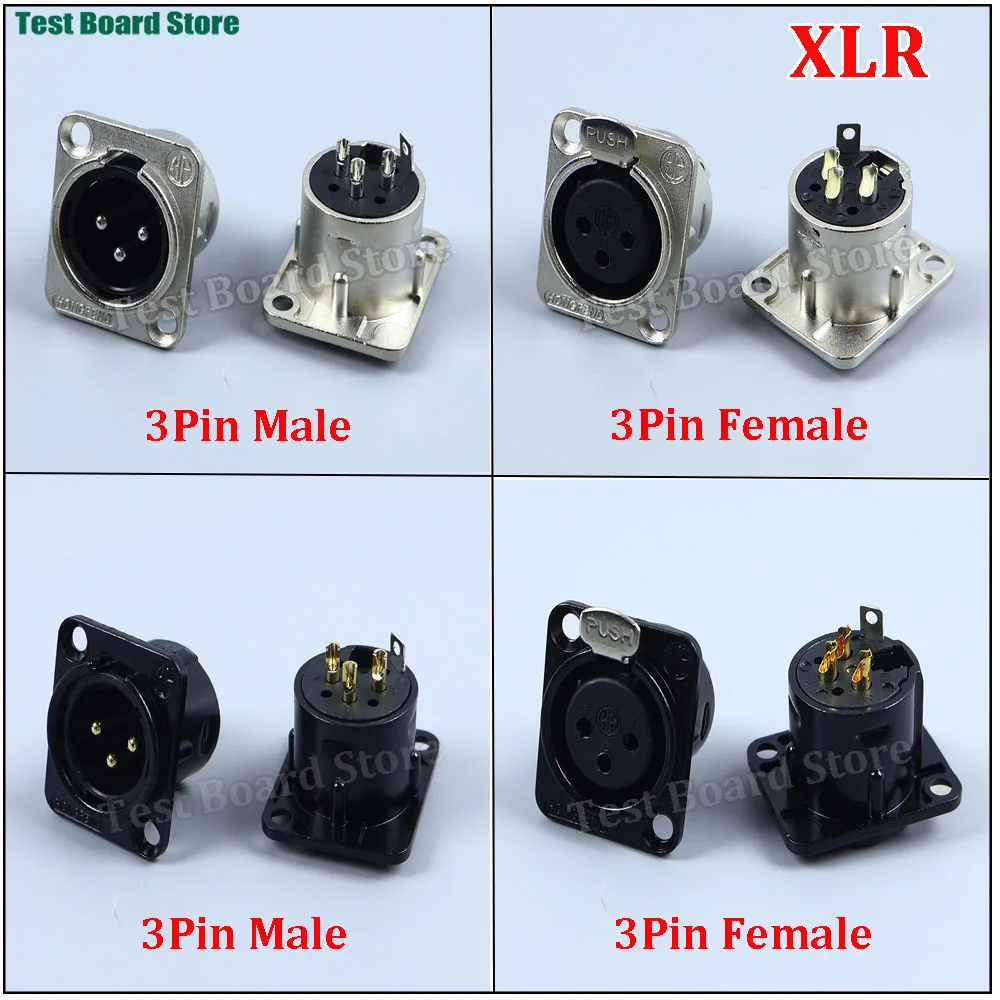 1Piece XLR 3Pin Male Female Panel Audio Microphone Jack Plug Connector Black YS145BG YS146BG Copper Contact XLR Metal Socket