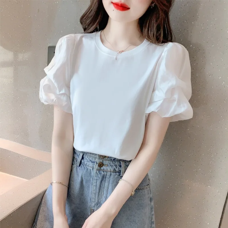 

Белая футболка-блузка для женщин, летняя новинка, стильная, милая, в корейском стиле, для повседневной носки