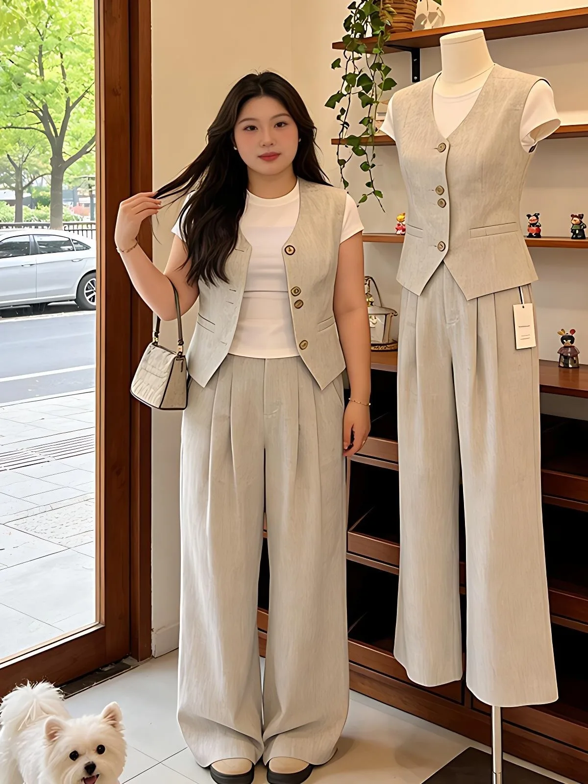 plus Size Casual Style Three Piece Set Women's Summer New White T-Shirt Sleeveless Tank Top Wide Leg Pants Ensemble 2