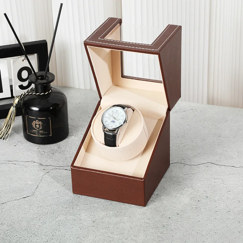 In Stock Leather Shaking Watch Household Machinery Watch Roll Case High-End Automatic Winding Box Watch Packaging Display Box