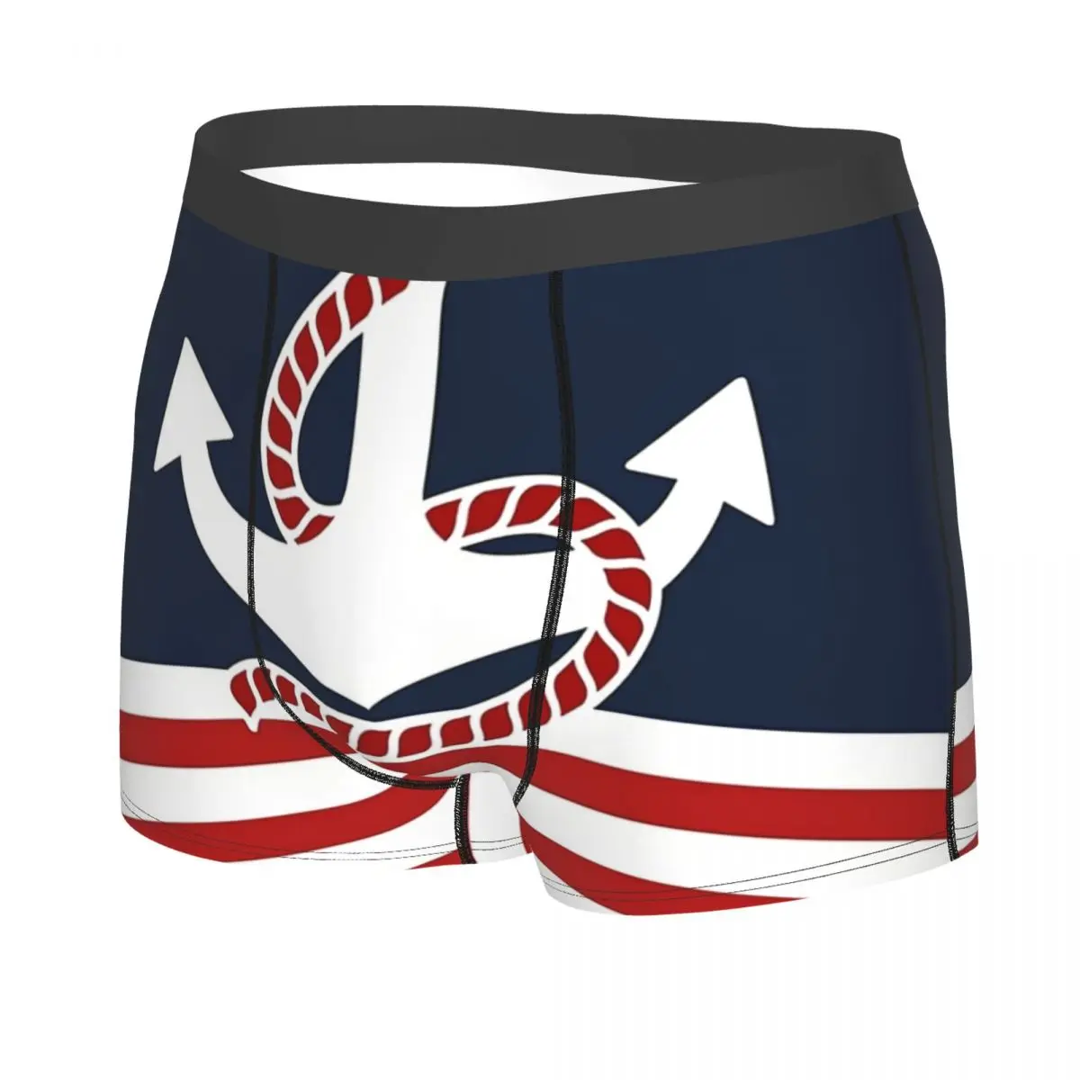 Nautical Red White Stripes Red Anchor Men Boxer Briefs Navigation Highly Breathable Underpants Print Shorts Gift Idea