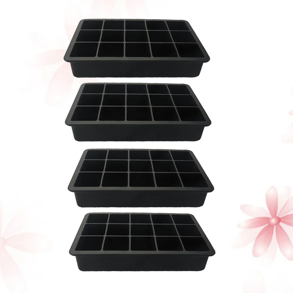 

4Pcs 15 Cavities Silicone Mold for Easy Release Homemade Ice Cubes Crispy Cereal Treats Yogurt Black