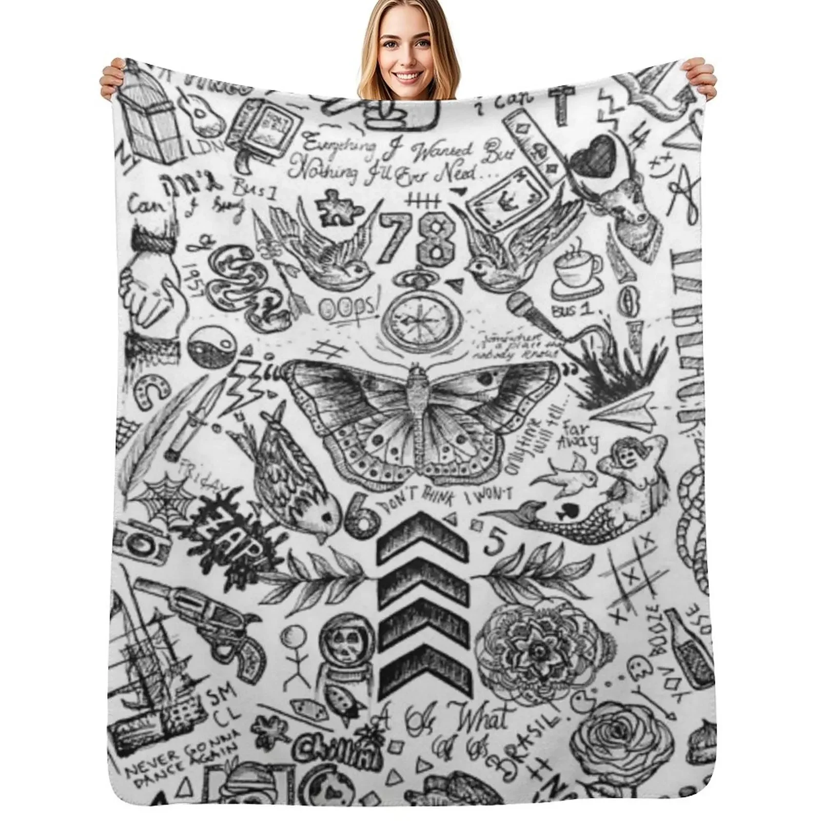 

1D's tattoos Throw Blanket Flannel Blankets For Sofas wednesday christmas gifts Blanket