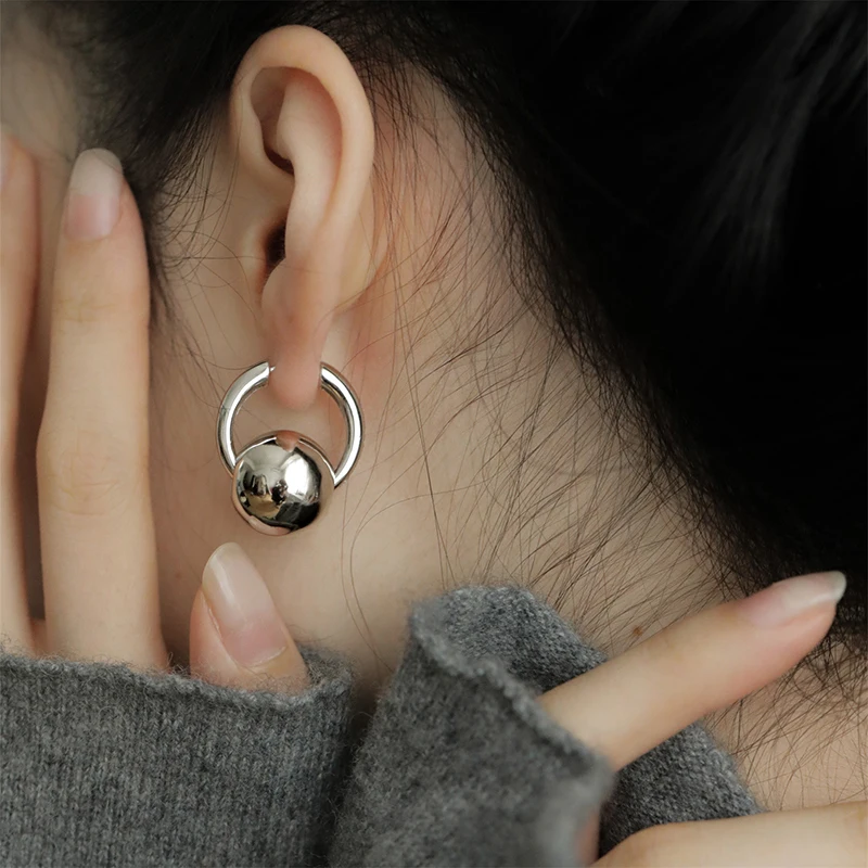 Golden Color Ball Earrings Semi-Circle Thick Hollow Minimalist Retro Irregular Orb Studs Chic for Women Jewelry