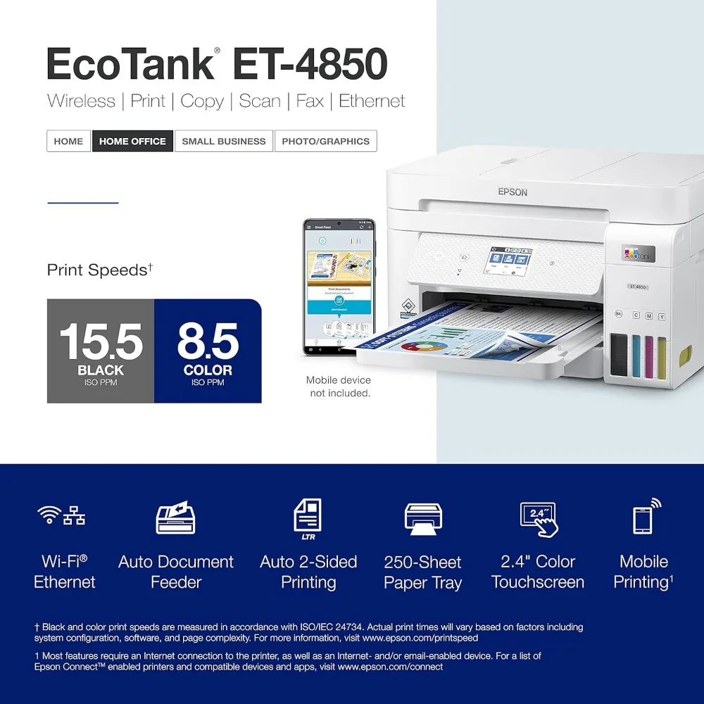 EcoTank ET-4850 Wireless All-in-One Cartridge-Free Supertank Printer with Scanner