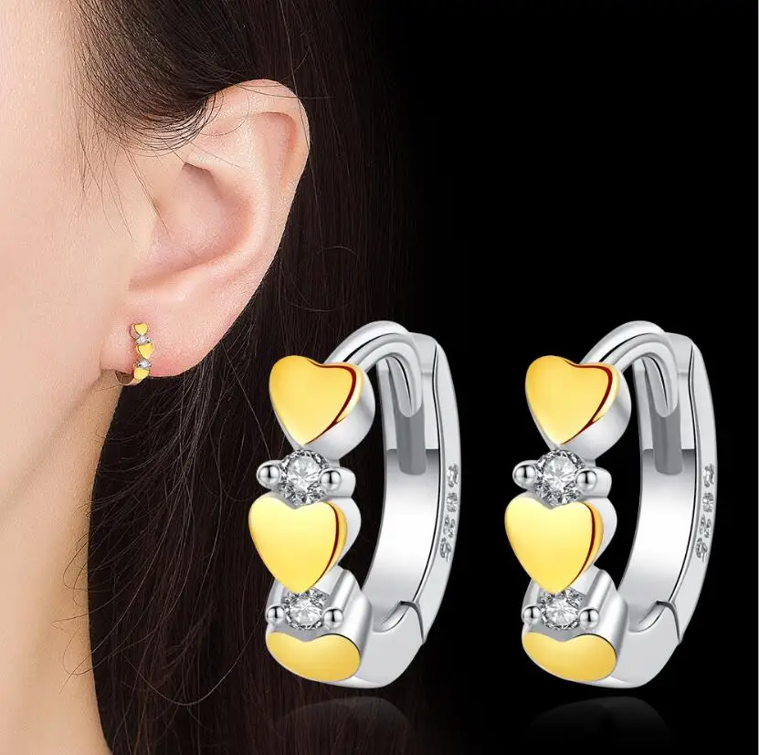 925 Sterling Silver Crystal Heart Stud Earrings for Women Gril Kids Bijoux Fashion Jewelry Pendientes Mujer Moda