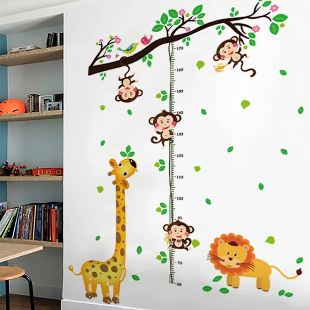 Monkey Dolphin Lion Rocket Height Measurement Wall Stickers Children Height Ruler Baby Nursery Wall Decals Room Wall Stickers