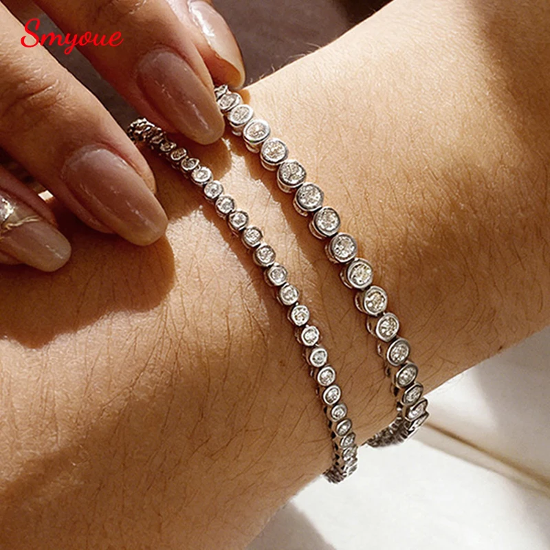 Smyoue 3 Colors 2/3mm Bubbles All Moissanite Tennis Bracelet for Women Men Bangles Full Diamond Pure 925 Silver Chain Jewelry