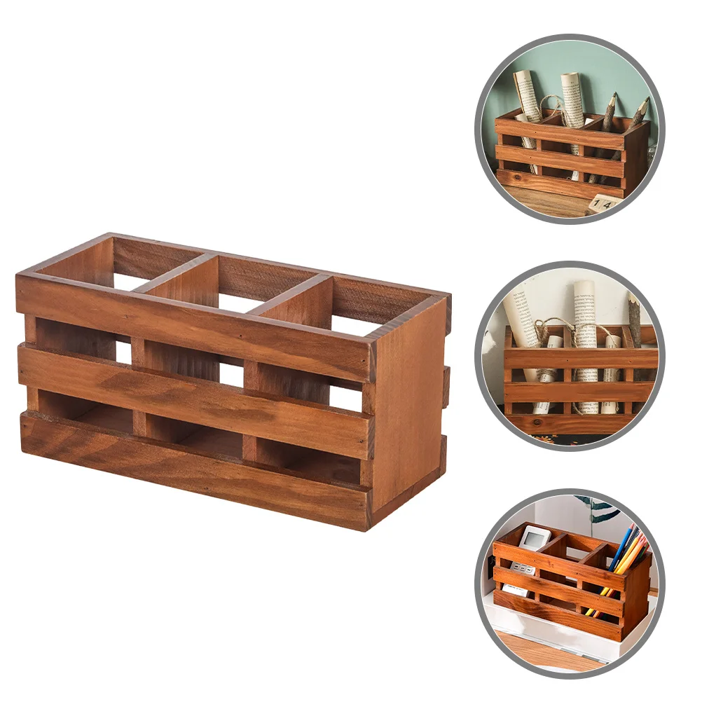 

Wooden Storage Box Desktop Organizer Pen Pencil Holder Compartment Case For Home Office Vanity Table Sundries Remote