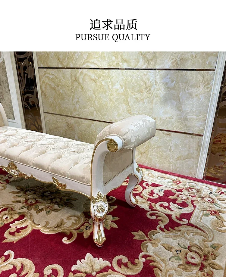 Sgabello da comodino in tessuto francese, panca da comodino per camera da letto in legno massello neoclassico di lusso europeo