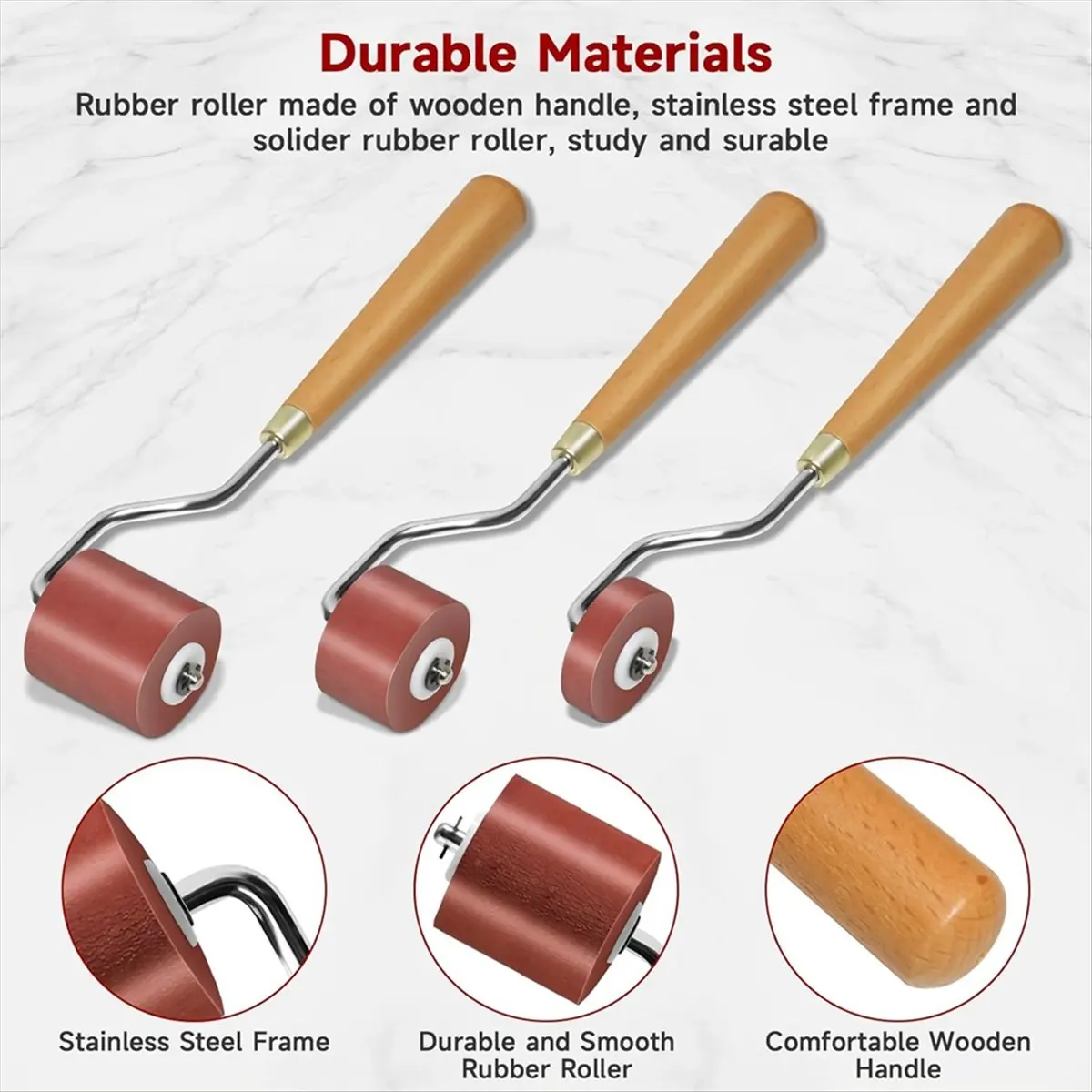 【~ NEW A03R】3pcs Rubber Rollers Rollers for Crafting, Ink Roller Set with Comfort Grip for Printmaking, Crafts, and Stamping
